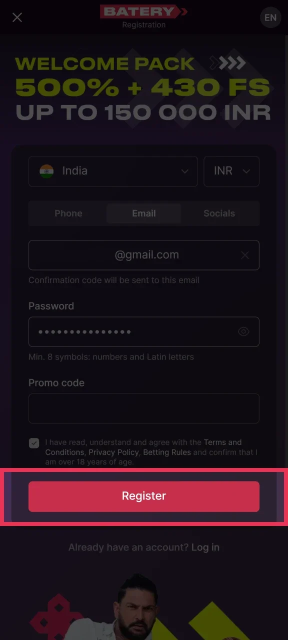 Complete your registration on the Batery platform.