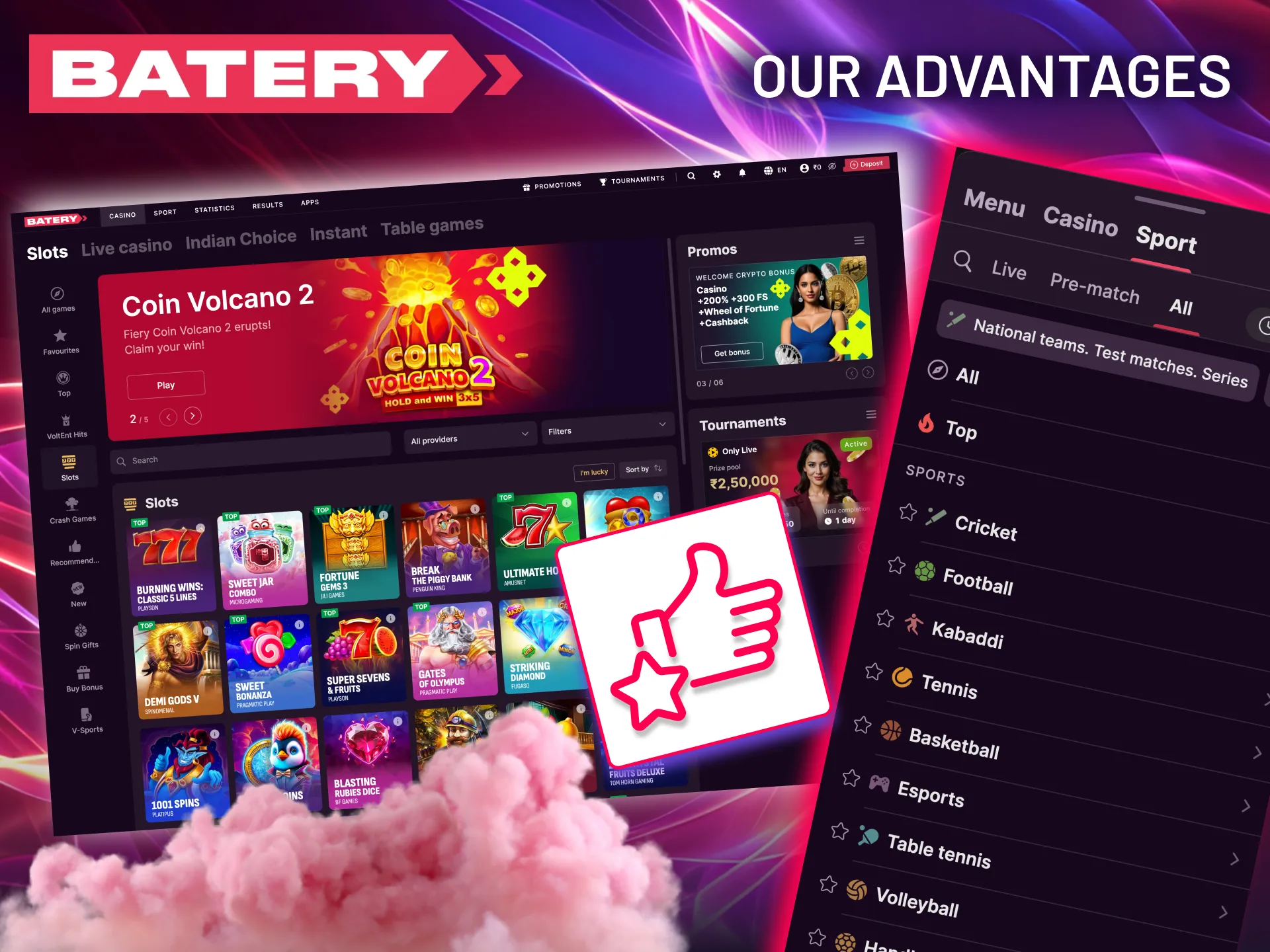 Enjoy live betting, fast withdrawals, and low deposits on Batery India.