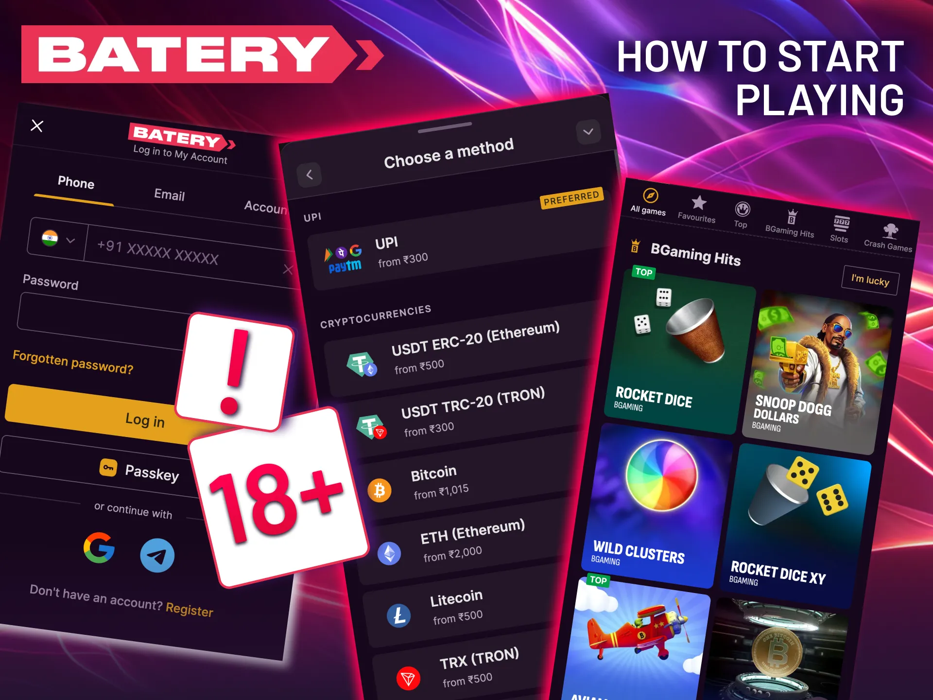 Start playing at Batery by registering and making a deposit.