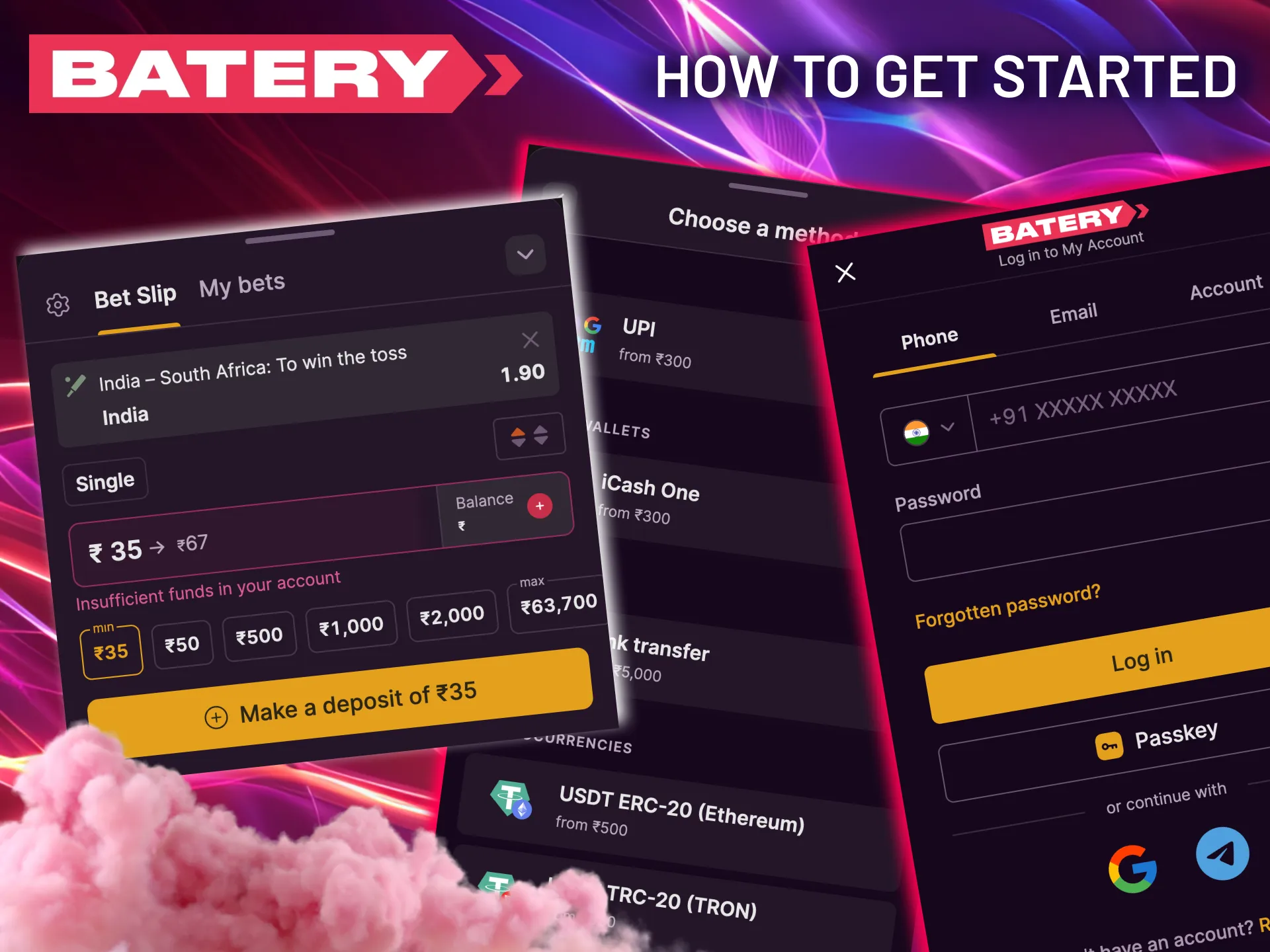 Deposit funds and choose Batery cricket in sports menu.