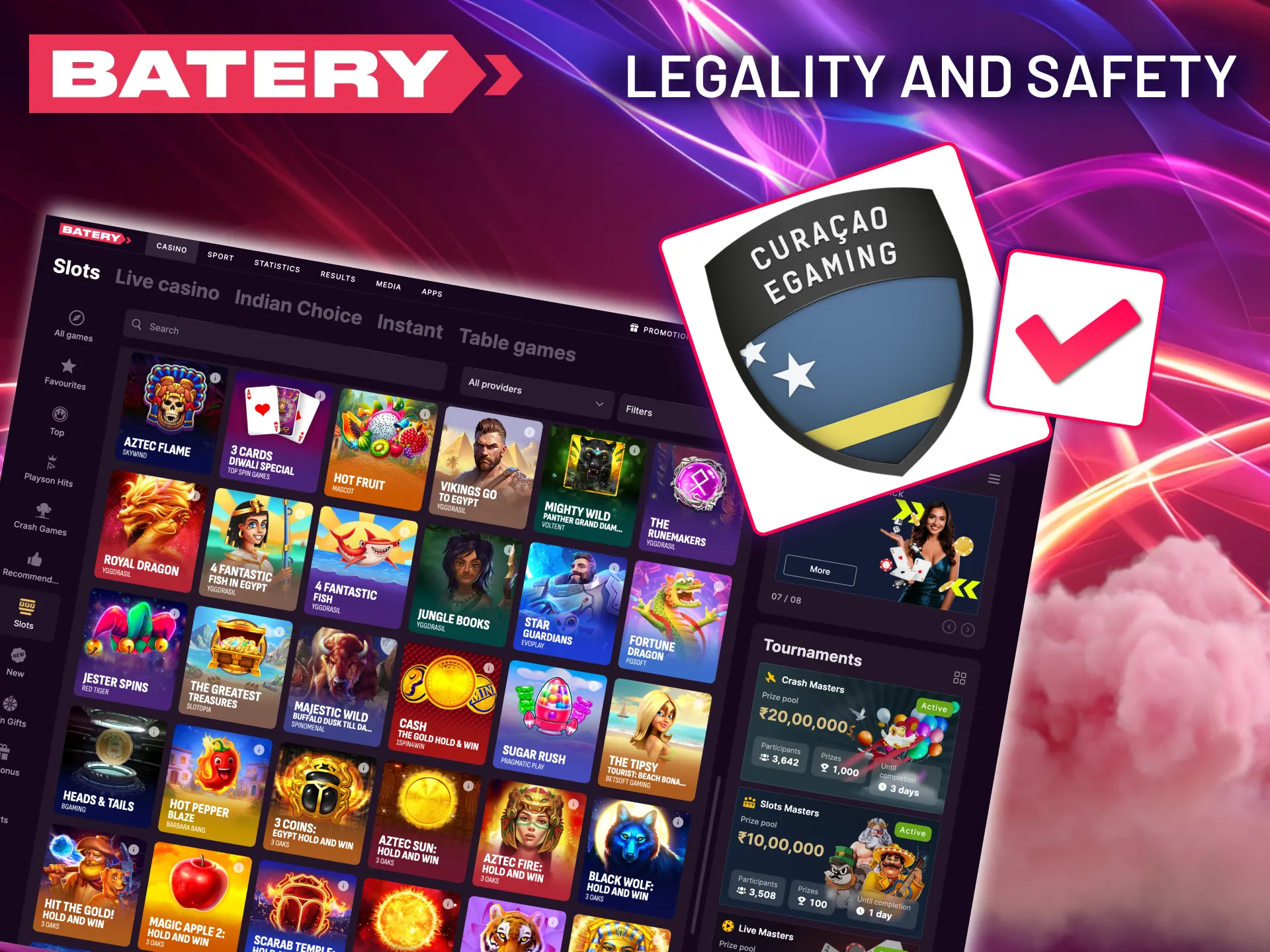 Trusted Batery platform offers safe real money slot gaming.