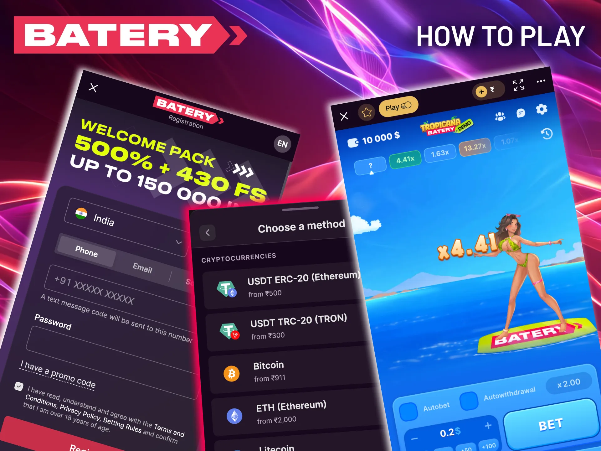 Search Batery casino for tropicana game and place your bet.
