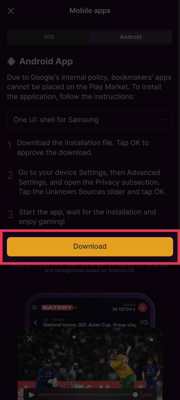 Download the Batery APK file to your phone.