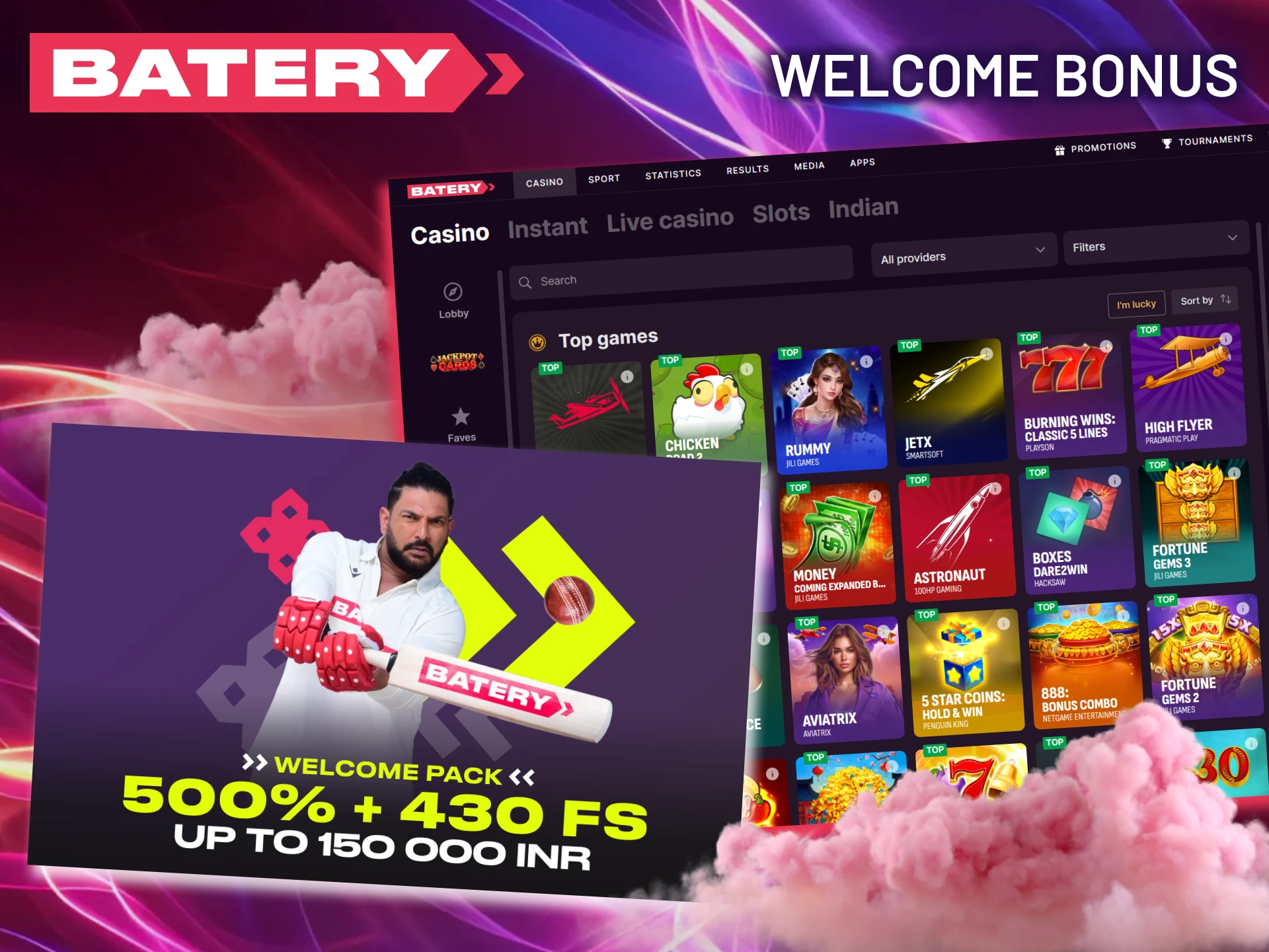 Get an excellent welcome bonus for Burning Wins players from Batery.