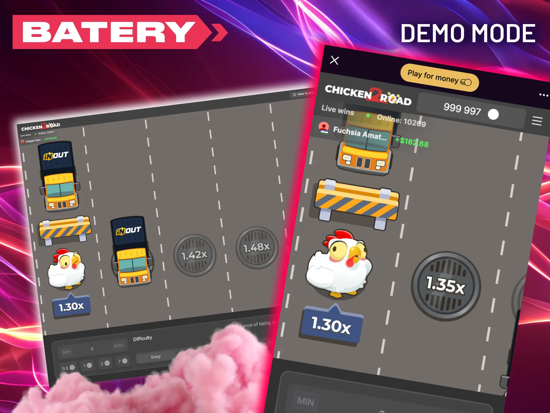 Try Chicken Road 2.0 demo on Batery with free credits.