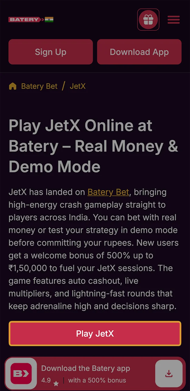 Select the red button to proceed to account registration on the Batery website.